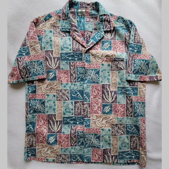 ROYAL CREATIONS Colorblock Tropical Button Down Shirt Size L Made in Hawaii Camp - Picture 1 of 8